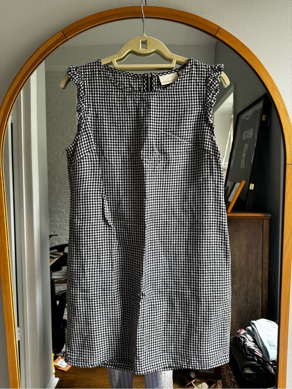 Cynthia Rowley Black and White Gingham Sleeveless Shift Dress